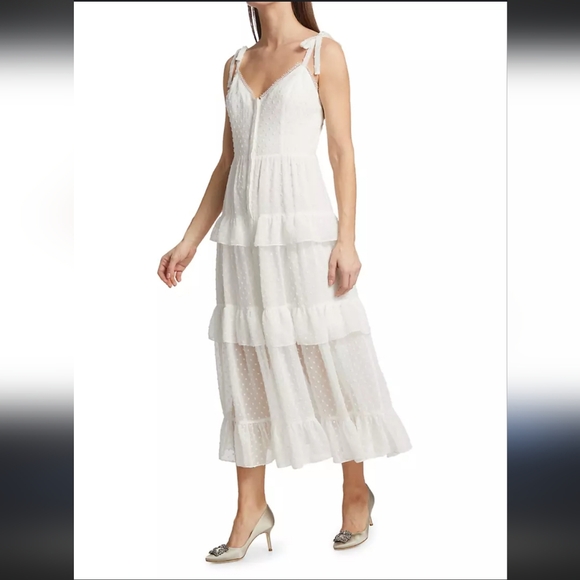 NWT Marchesa Notte size 8 white swiss dot layered tiered dress - Picture 2 of 16